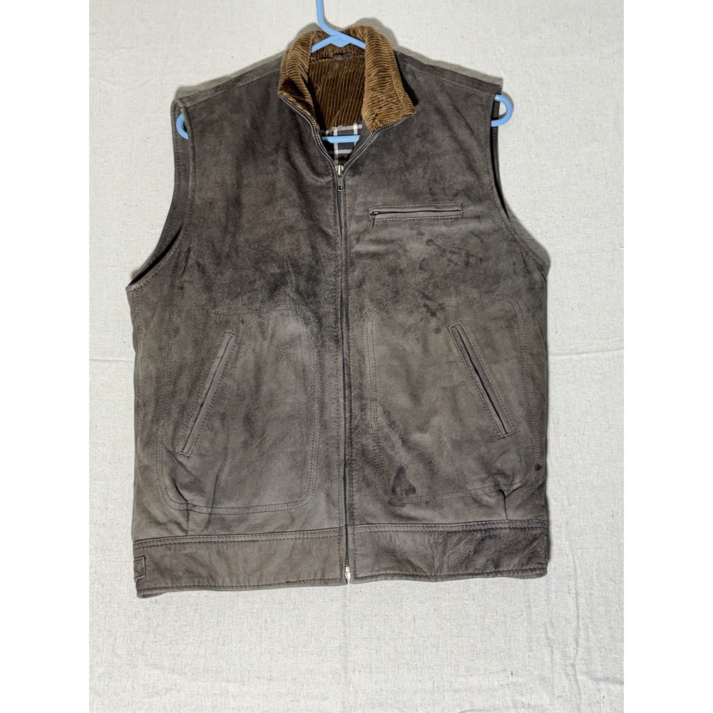 Vintage Banana Republic Mill Valley Leather Vest Brown Plaid Lined Small